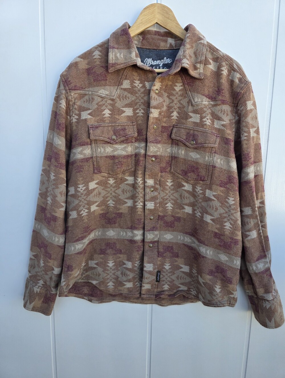Wrangler Retro Premium Brown Aztec Snap Shirt Jacket Mens XL 112352867